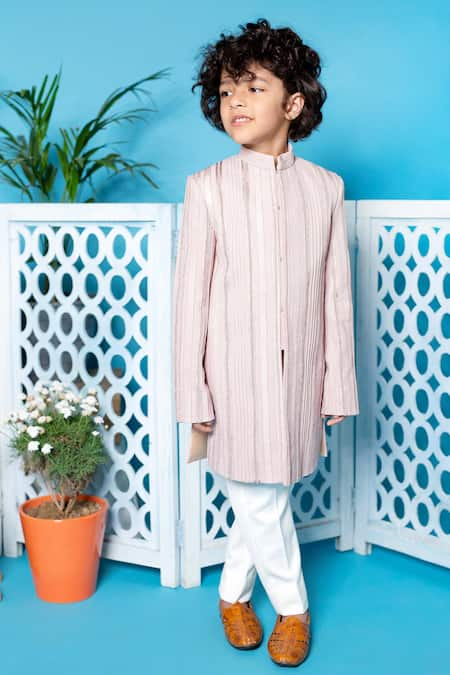 LITTLE BOYS CLOSET Pink Pants Suiting Pintuck Sherwani And Set 