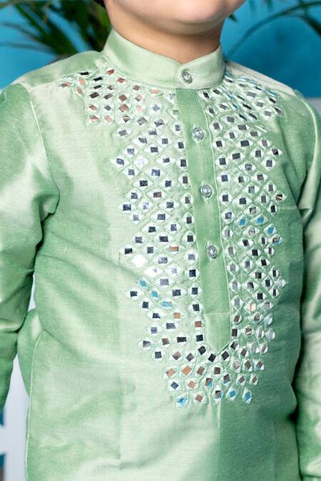 Little Boys Closet Green Cotton, Silk Mirrors Embellished Kurta Set Online at Aza Fashions Little Boys Closet_Green Cotton, Silk Mirrors Embellished Kurta Set _Online_at_Aza_Fashions