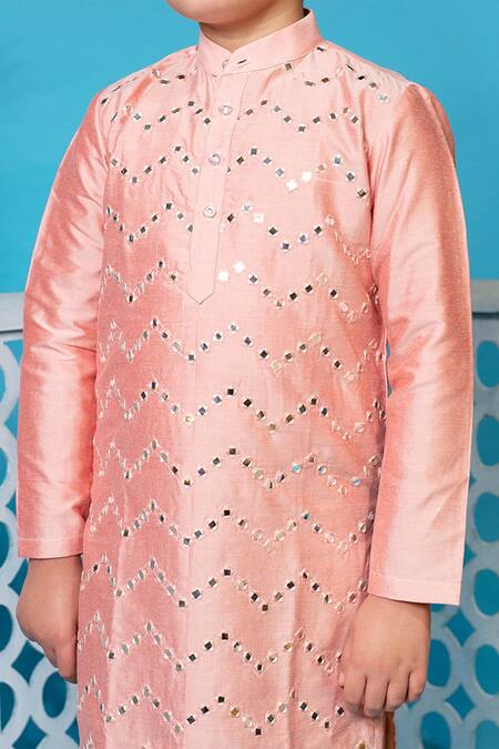 Little Boys Closet Peach Cotton, Silk Mirrors Embellished Kurta Set Online at Aza Fashions Little Boys Closet_Peach Cotton, Silk Mirrors Embellished Kurta Set _Online_at_Aza_Fashions