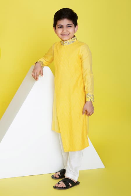 Little Boys Closet Yellow Cotton, Silk Embroidery Kurta Pyjama Set Online at Aza Fashions Little Boys Closet_Yellow Cotton, Silk Embroidery Kurta Pyjama Set _Online_at_Aza_Fashions