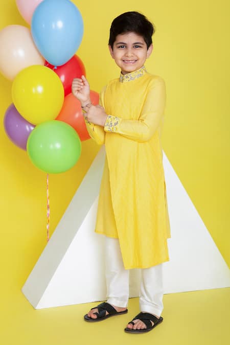 Buy Little Boys Closet Yellow Cotton, Silk Embroidery Kurta Pyjama Set Online at Aza Fashions Buy_Little Boys Closet_Yellow Cotton, Silk Embroidery Kurta Pyjama Set _Online_at_Aza_Fashions