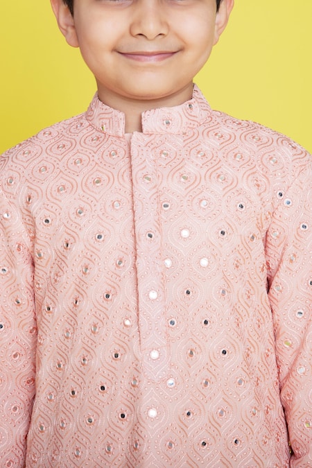 Buy Little Boys Closet Pink Georgette Embroidery Kurta Pyjama Set Online at Aza Fashions Buy_Little Boys Closet_Pink Georgette Embroidery Kurta Pyjama Set_Online_at_Aza_Fashions