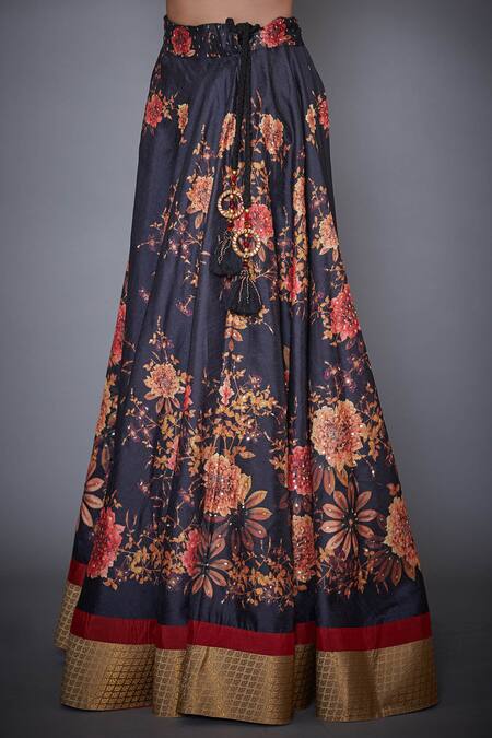 Buy_RI.Ritu Kumar_Black Poly Dupion Round Printed Lehenga Set