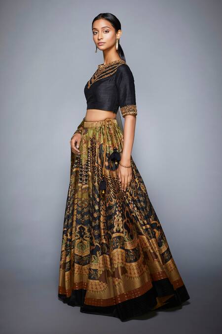 Buy_RI.Ritu Kumar_Black Poly Dupion Round Embellished Lehenga Set_Online_at_Aza_Fashions