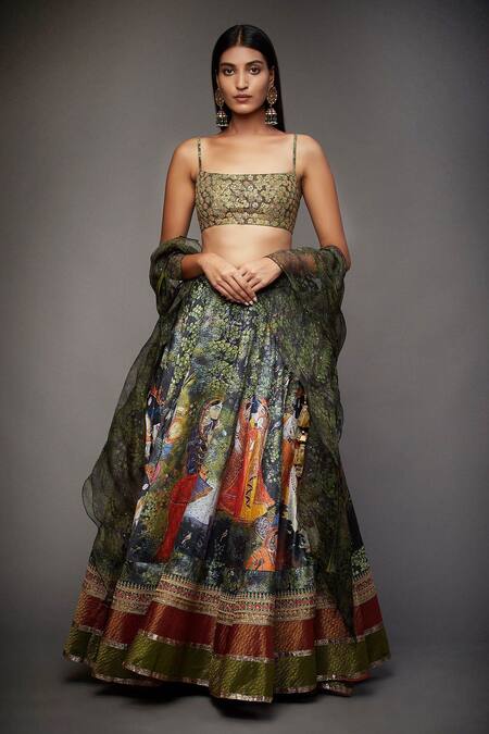 Buy RI.Ritu Kumar Green Lehenga Polyester Blouse Silk Lining Viscose Printed Bridal Set Online at Aza Fashions Buy_RI.Ritu Kumar_Green Lehenga Polyester Blouse Silk Lining Viscose Printed Bridal Set_Online_at_Aza_Fashions
