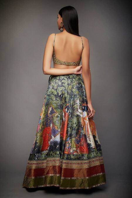 Shop RI.Ritu Kumar Green Lehenga Polyester Blouse Silk Lining Viscose Printed Bridal Set at Aza Fashions Shop_RI.Ritu Kumar_Green Lehenga Polyester Blouse Silk Lining Viscose Printed Bridal Set_at_Aza_Fashions