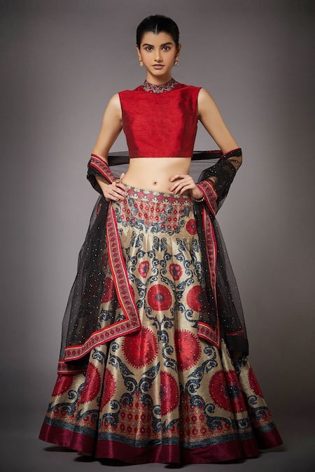 RI.Ritu Kumar Printed Panelled Lehenga Set 