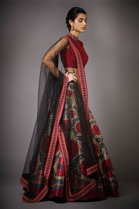 RI.Ritu Kumar Beige Lehenga Polyester Lining Viscose Blouse Silk Printed Panelled Set Online at Aza Fashions RI.Ritu Kumar_Beige Lehenga Polyester Lining Viscose Blouse Silk Printed Panelled Set _Online_at_Aza_Fashions