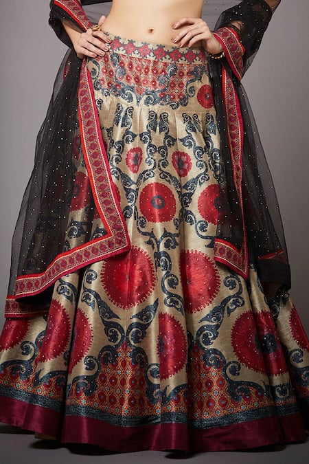 RI.Ritu Kumar Beige Lehenga Polyester Lining Viscose Blouse Silk Printed Panelled Set at Aza Fashions RI.Ritu Kumar_Beige Lehenga Polyester Lining Viscose Blouse Silk Printed Panelled Set _at_Aza_Fashions