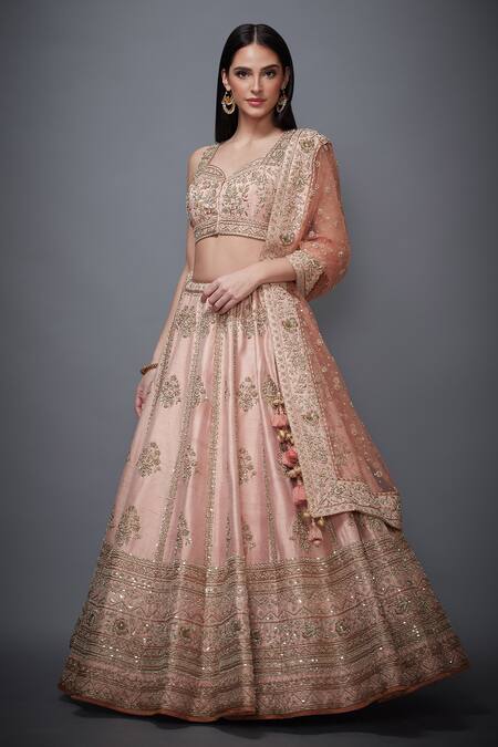 Shop RI.Ritu Kumar Peach Silk Dupion Leaf Neck Embroidered Bridal Lehenga Set Online at Aza Fashions Shop_RI.Ritu Kumar_Peach Silk Dupion Leaf Neck Embroidered Bridal Lehenga Set _Online_at_Aza_Fashions