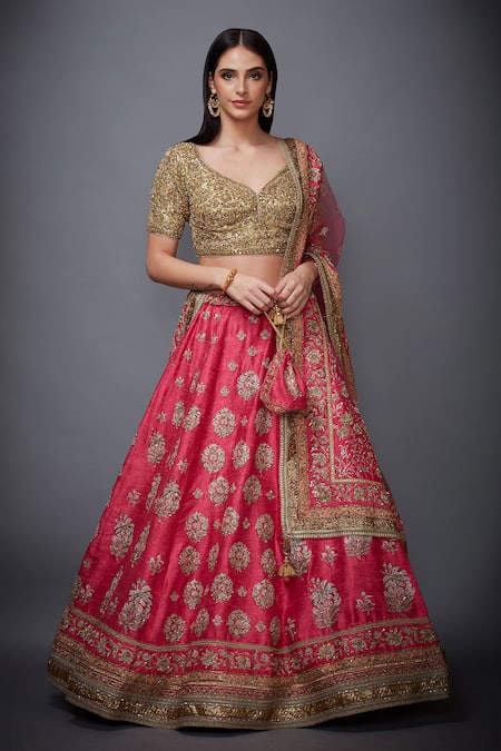 Shop RI.Ritu Kumar Fuchsia Silk Dupion Embroidered Floral And Agora Jasmine Bridal Lehenga Set Online at Aza Fashions Shop_RI.Ritu Kumar_Fuchsia Silk Dupion Embroidered Floral And Agora Jasmine Bridal Lehenga Set _Online_at_Aza_Fashions
