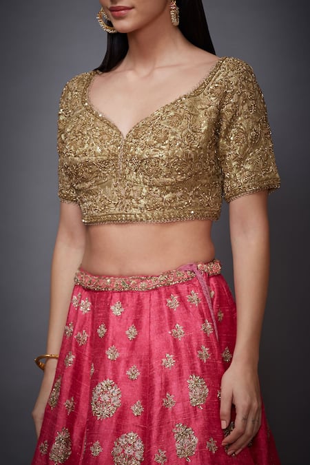 RI.Ritu Kumar Fuchsia Silk Dupion Embroidered Floral And Agora Jasmine Bridal Lehenga Set at Aza Fashions RI.Ritu Kumar_Fuchsia Silk Dupion Embroidered Floral And Agora Jasmine Bridal Lehenga Set _at_Aza_Fashions