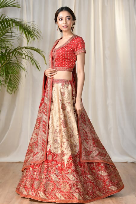 Buy RI.Ritu Kumar Red Silk Dupion Round Embroidered Bridal Lehenga Set Online at Aza Fashions Buy_RI.Ritu Kumar_Red Silk Dupion Round Embroidered Bridal Lehenga Set _Online_at_Aza_Fashions