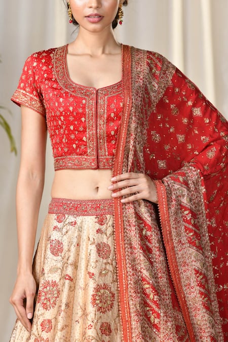 Shop RI.Ritu Kumar Red Silk Dupion Round Embroidered Bridal Lehenga Set Online at Aza Fashions Shop_RI.Ritu Kumar_Red Silk Dupion Round Embroidered Bridal Lehenga Set _Online_at_Aza_Fashions