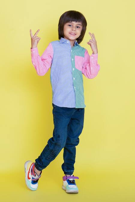 Little Boys Closet_Multi Color Cotton Checkered Shirt_Online_at_Aza_Fashions