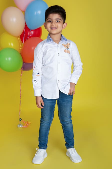 LITTLE BOYS CLOSET White Cotton Embroidery Thread Shirt 