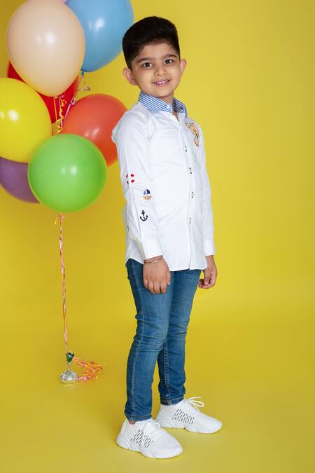 Little Boys Closet_White Cotton Embroidery Shirt_Online_at_Aza_Fashions