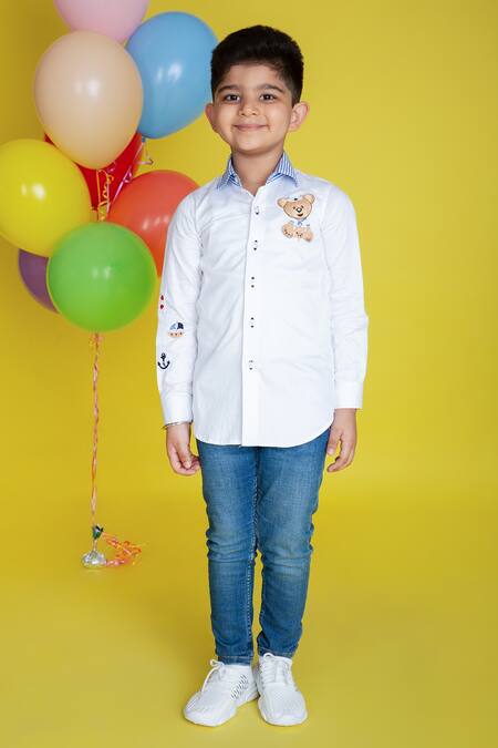 Buy_Little Boys Closet_White Cotton Embroidery Shirt_Online_at_Aza_Fashions