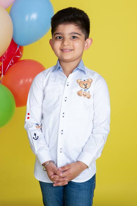 Shop_Little Boys Closet_White Cotton Embroidery Shirt_Online_at_Aza_Fashions