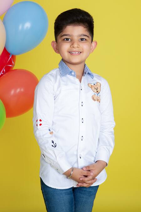 Little Boys Closet_White Cotton Embroidery Shirt_at_Aza_Fashions