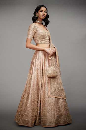 RI.Ritu Kumar Beige V Neck Silk Bridal Lehenga Set Online at Aza Fashions RI.Ritu Kumar_Beige V Neck Silk Bridal Lehenga Set _Online_at_Aza_Fashions