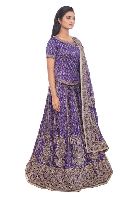 RI.Ritu Kumar_Purple Round Silk Bridal Lehenga Set _Online_at_Aza_Fashions