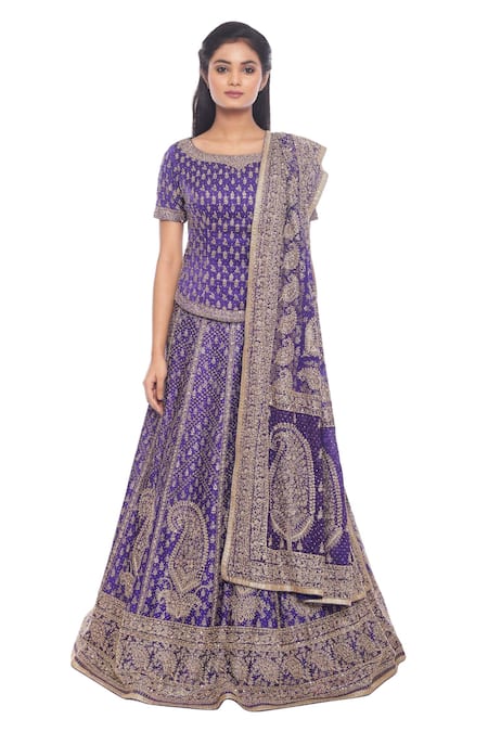 Buy_RI.Ritu Kumar_Purple Round Silk Bridal Lehenga Set _Online_at_Aza_Fashions