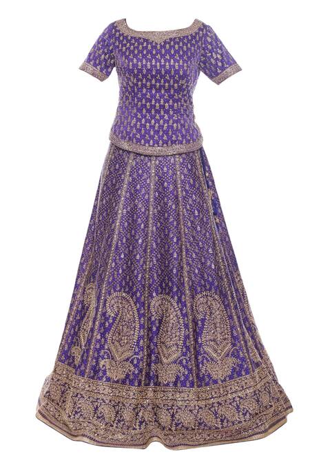 Shop_RI.Ritu Kumar_Purple Round Silk Bridal Lehenga Set _Online_at_Aza_Fashions