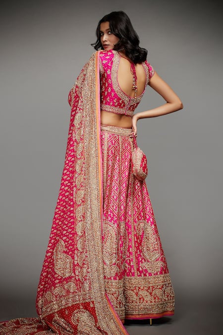 Shop RI.Ritu Kumar Orange Satin Silk Printed Paisley Floral V Neck Embroidered Bridal Lehenga Set at Aza Fashions Shop_RI.Ritu Kumar_Orange Satin Silk Printed Paisley Floral V Neck Embroidered Bridal Lehenga Set _at_Aza_Fashions