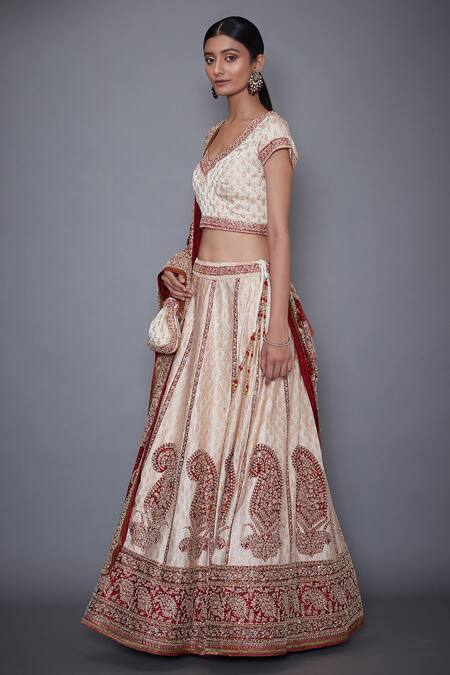 Buy RI.Ritu Kumar Red Satin Leaf Neck Embroidered Lehenga Set Online at Aza Fashions Buy_RI.Ritu Kumar_Red Satin Leaf Neck Embroidered Lehenga Set _Online_at_Aza_Fashions