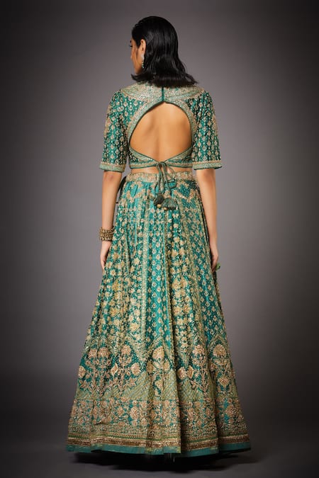 Shop RI.Ritu Kumar Green Silk Satin Round Embroidered Bridal Lehenga Set at Aza Fashions Shop_RI.Ritu Kumar_Green Silk Satin Round Embroidered Bridal Lehenga Set _at_Aza_Fashions