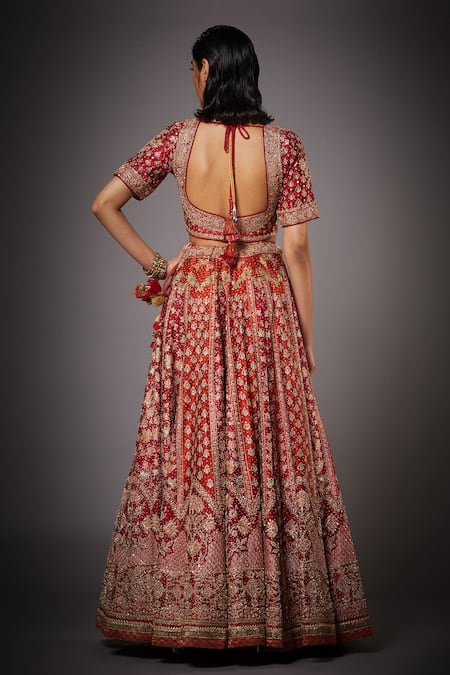 Shop RI.Ritu Kumar Red Silk Satin Round Embroidered Bridal Lehenga Set at Aza Fashions Shop_RI.Ritu Kumar_Red Silk Satin Round Embroidered Bridal Lehenga Set _at_Aza_Fashions