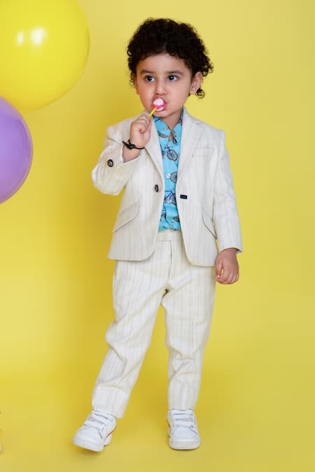 Buy Beige Linen Cotton Cycle Blazer With Shirt For Boys by Little