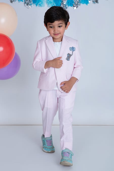 Buy Little Boys Closet Pink Cotton Embroidery Striped Suit Set Online at Aza Fashions Buy_Little Boys Closet_Pink Cotton Embroidery Striped Suit Set _Online_at_Aza_Fashions