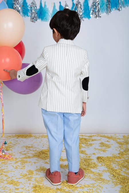 Shop Little Boys Closet White Cotton Embroidery Striped Blazer With Pants at Aza Fashions Shop_Little Boys Closet_White Cotton Embroidery Striped Blazer With Pants _at_Aza_Fashions