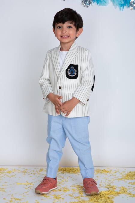 Buy Little Boys Closet White Cotton Embroidery Striped Blazer With Pants Online at Aza Fashions Buy_Little Boys Closet_White Cotton Embroidery Striped Blazer With Pants _Online_at_Aza_Fashions