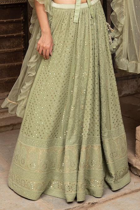 Kritika Dawar Green Lehenga Georgette Blouse Silk Dupatta Net Lining Shantoon Set at Aza Fashions Kritika Dawar_Green Lehenga Georgette Blouse Silk Dupatta Net Lining Shantoon Set _at_Aza_Fashions