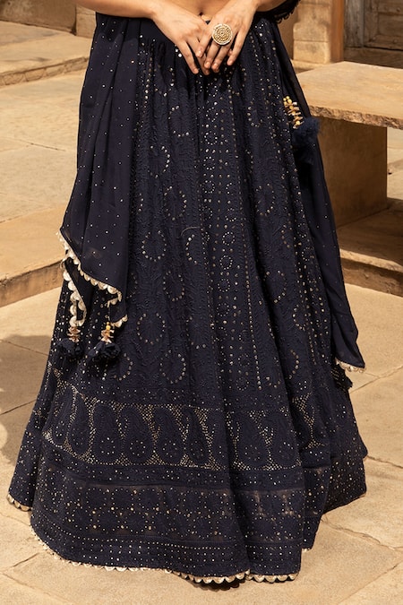 Shop_Kritika Dawar_Black Lehenga And Dupatta Georgette Blouse Chanderi Lining Shantoon Set _Online_at_Aza_Fashions