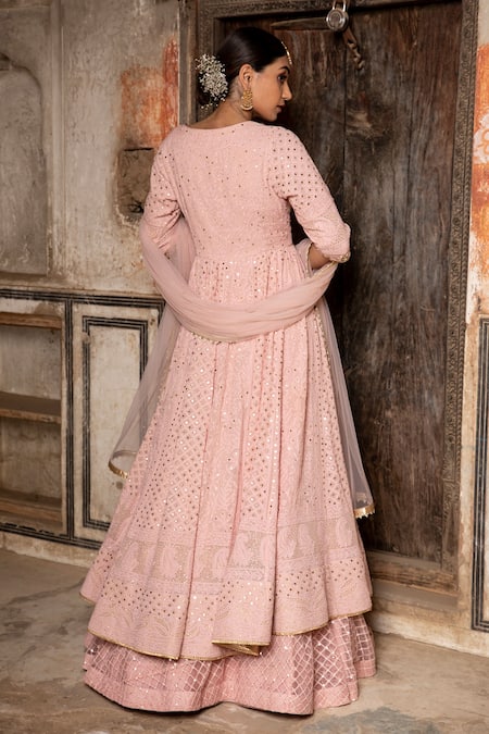 Organza Pink Floral Printed Anarkali Gown, Full Sleeve at Rs 1799 in Surat