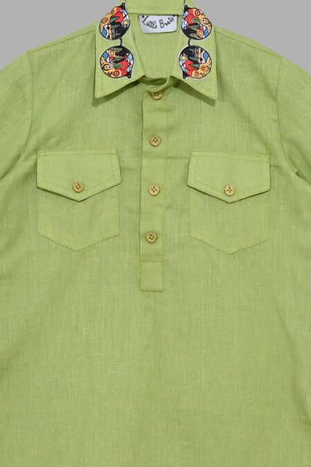 Little Brats Green Handloom Cotton, Rayon Applique Pathani Set Online at Aza Fashions Little Brats_Green Handloom Cotton, Rayon Applique Pathani Set _Online_at_Aza_Fashions