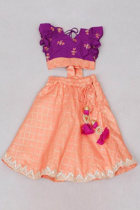 LITTLE BRATS Embroidered Top With Lehenga  