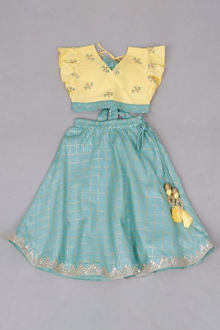 Little Brats Embroidered Top With Lehenga  