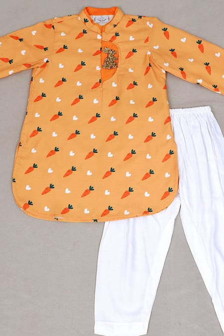 Little Brats_White Rayon Sequins Printed Kurta Set _Online_at_Aza_Fashions