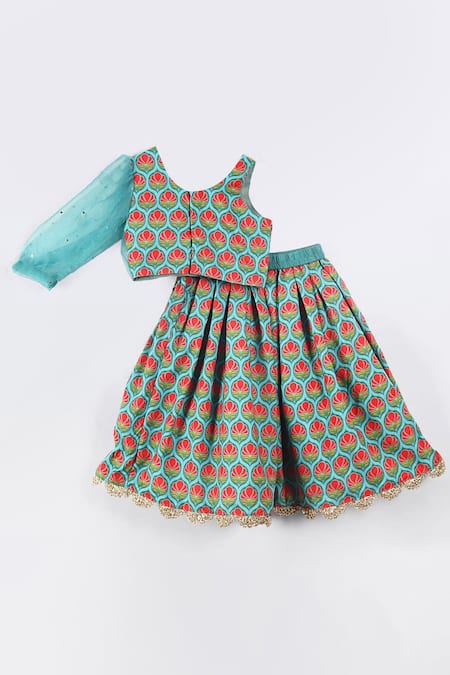 Shop Little Brats Blue Cotton, Rayon Sequins, Embroidery Lehenga And Blouse at Aza Fashions Shop_Little Brats_Blue Cotton, Rayon Sequins, Embroidery Lehenga And Blouse _at_Aza_Fashions