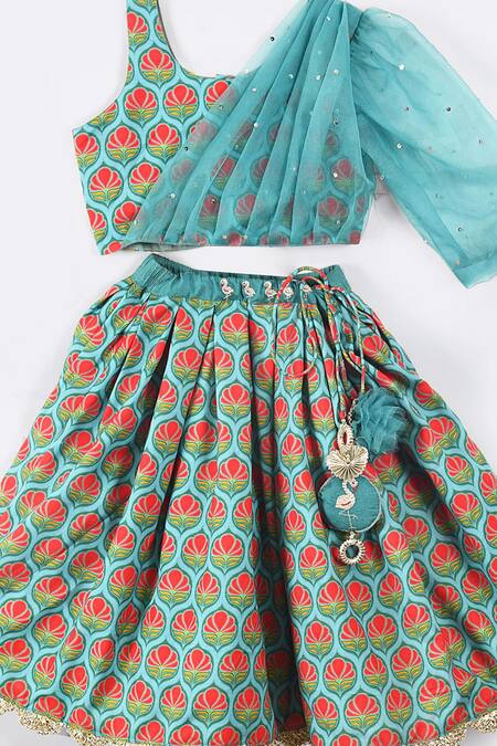 Little Brats Blue Cotton, Rayon Sequins, Embroidery Lehenga And Blouse Online at Aza Fashions Little Brats_Blue Cotton, Rayon Sequins, Embroidery Lehenga And Blouse _Online_at_Aza_Fashions