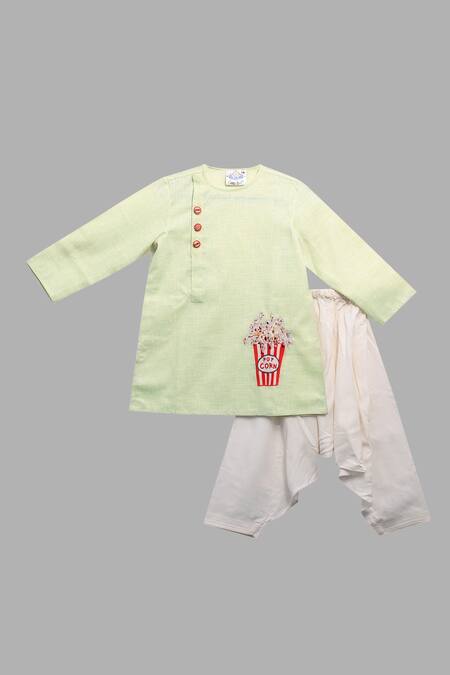 Little Brats Green Linen, Rayon, Cotton Applique Kurta Set Online at Aza Fashions Little Brats_Green Linen, Rayon, Cotton Applique Kurta Set _Online_at_Aza_Fashions