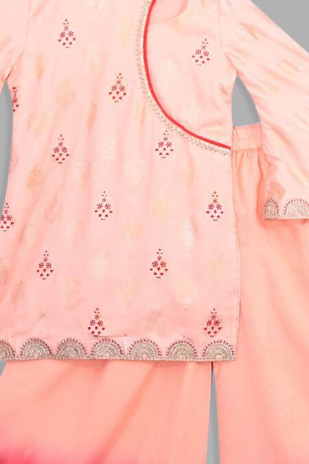 Little Brats Pink Kota Doria Embroidery Printed Kurta And Palazzo Set Online at Aza Fashions Little Brats_Pink Kota Doria Embroidery Printed Kurta And Palazzo Set _Online_at_Aza_Fashions