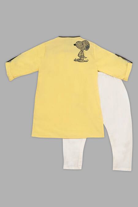 Shop Little Brats Yellow Kota Doria Printed Kurta Set at Aza Fashions Shop_Little Brats_Yellow Kota Doria Printed Kurta Set _at_Aza_Fashions