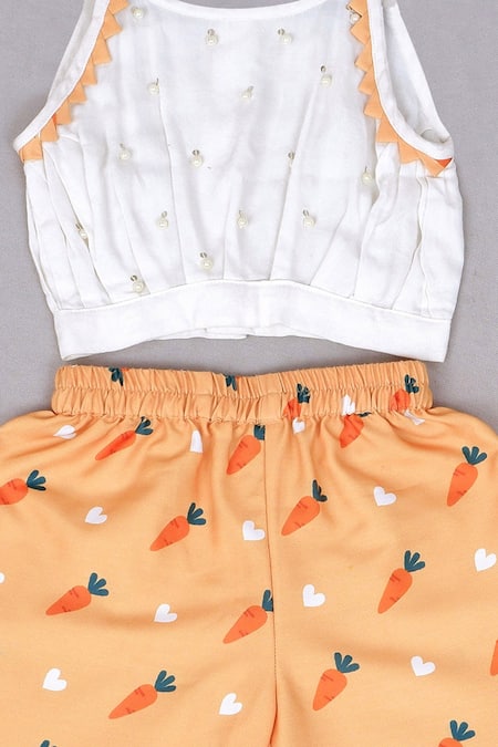 Little Brats_Beige Rayon Pearls Spaghetti Top With Printed Palazzo _Online_at_Aza_Fashions