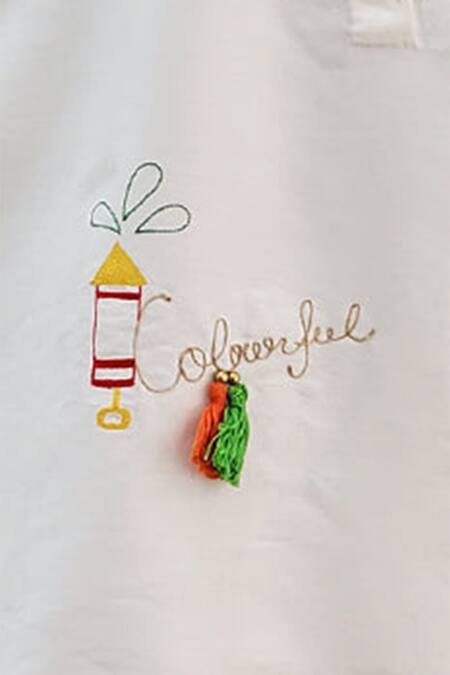 Buy Little Brats White Rayon, Cotton, Silk Embroidery Katan Kurta Set Online at Aza Fashions Buy_Little Brats_White Rayon, Cotton, Silk Embroidery Katan Kurta Set _Online_at_Aza_Fashions